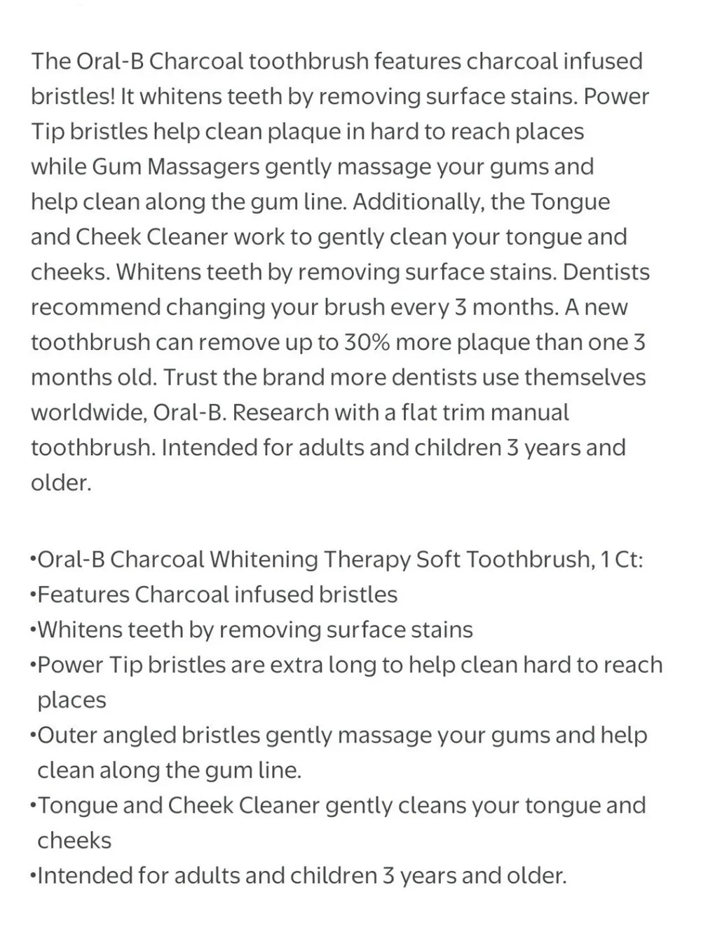 🍭7/$15 Oral-B Charcoal Whitening Toothbrush Soft Bristle